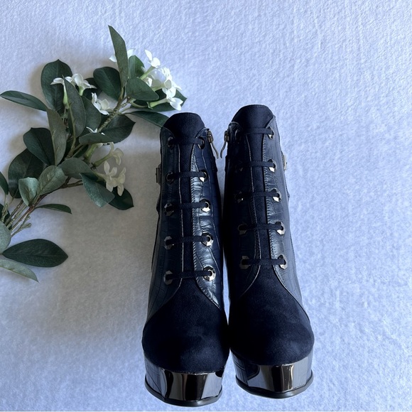 Women’s Sz 9 Navy Blue Platform Super High Heels Ankle Boots - Picture 6 of 10